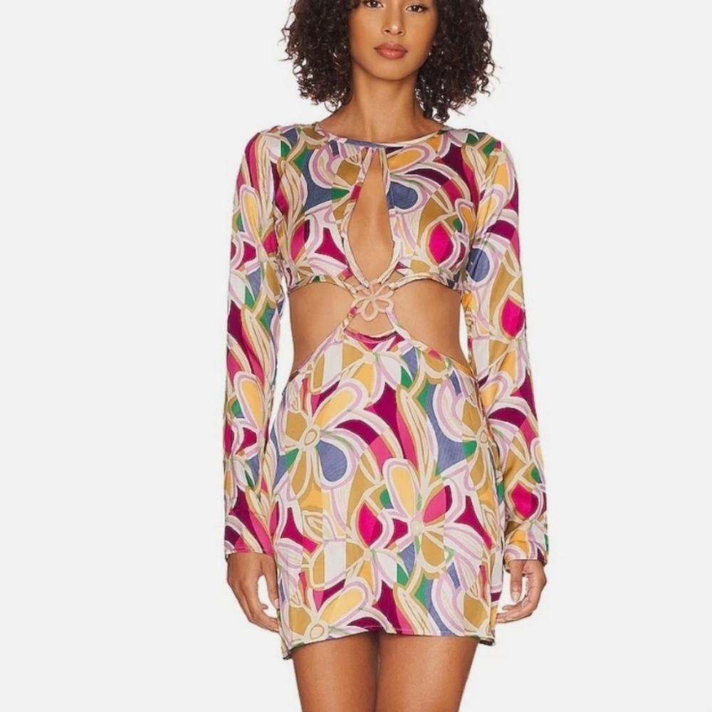 For Love And Lemons sexy Cutout mini  Dress in a geometric pattern. Size M NWTS